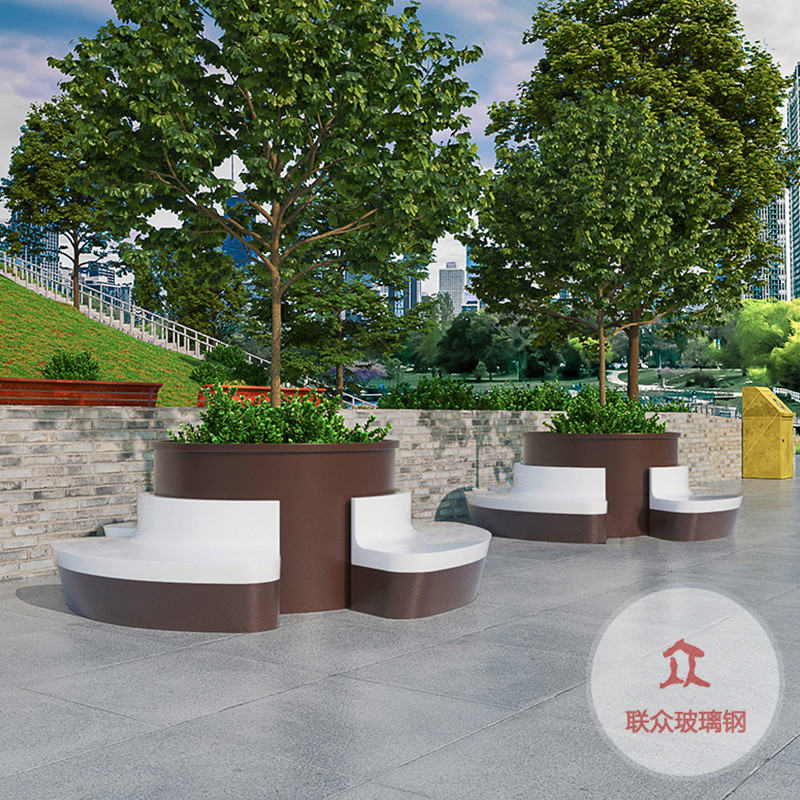 玻璃鋼休閑座椅樹池花盆防腐木坐凳創(chuàng)意戶外公共休息商場(chǎng)景觀定制