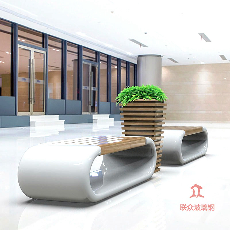新品商場休閑椅售樓部創(chuàng)意美陳玻璃鋼藝術座椅戶外廣場公共長坐凳